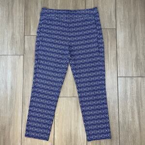 Chico’s Travelers Pull On Pants Women’s 1.5R Blue Print Stretch Travel